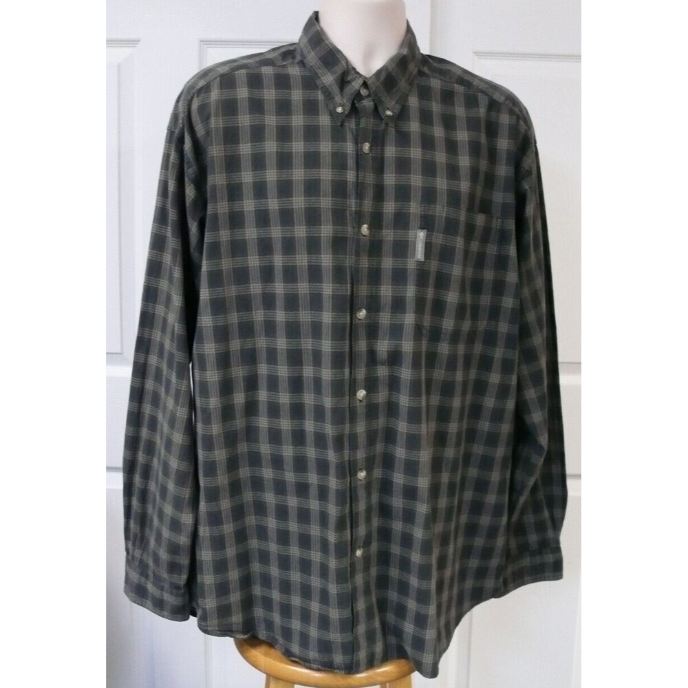 Columbia brand plaid olive green browns Long Sleeve Button Shirt Mens XL